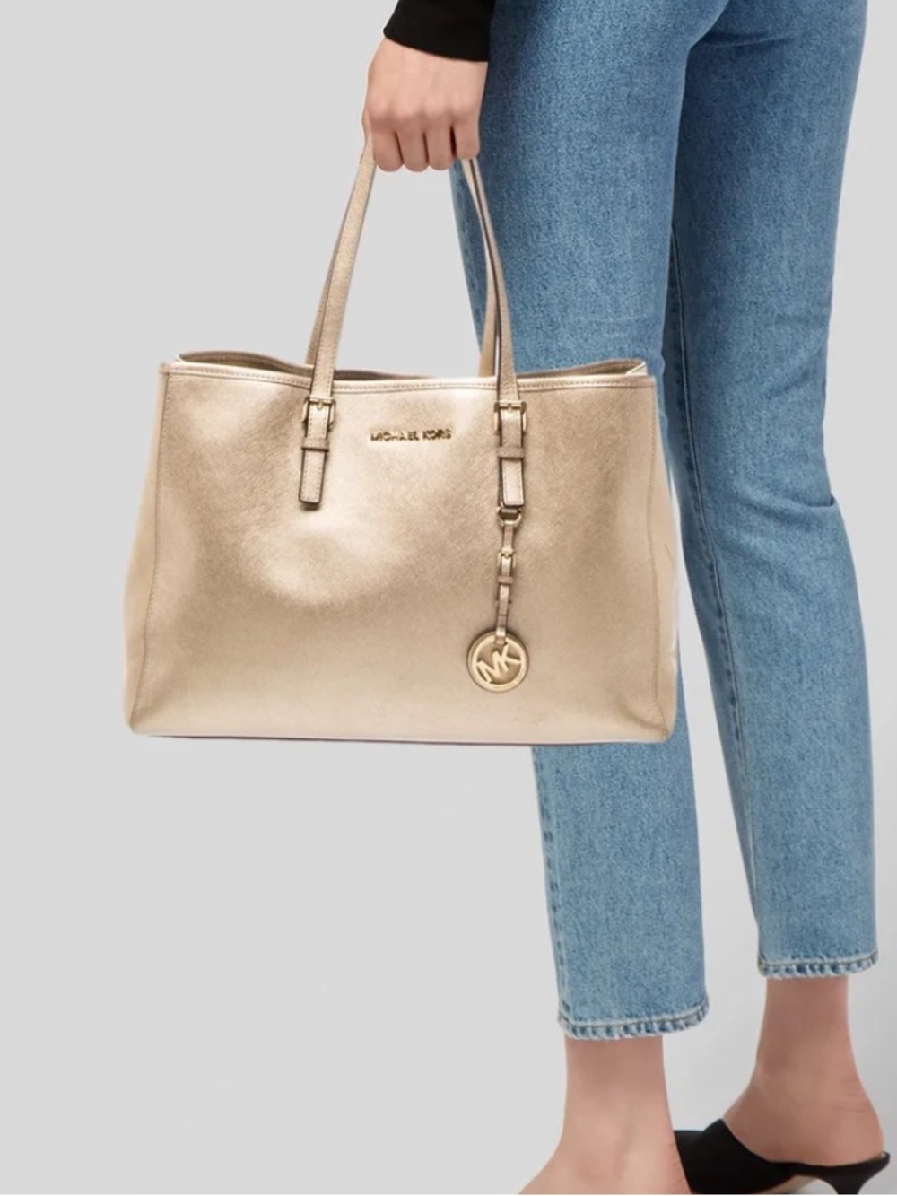 Michael Kors Metallic Gold Saffiano Jet Set Tote